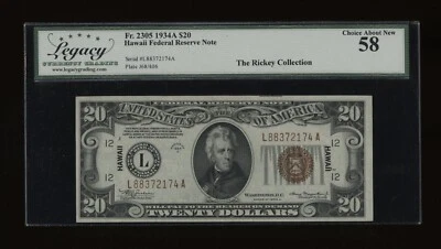DBR 1934-A $20 FRN Hawaii Fr. 2305 Legacy 58 Serial L88372174A - Image 1 of 2