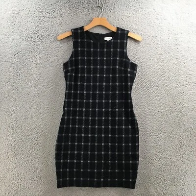Vestido Vaina Calvin Klein Para Mujer 12 Negro Mezcla Algodón Sin Mangas Espalda Cremallera Cuadros Foto 1 de 4