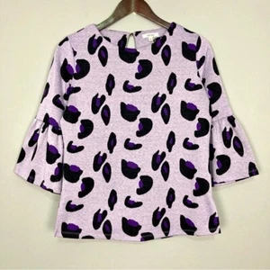 Top Tyler Boe tejido leopardo para mujer talla S mangas campana colorido púrpura preppy - Imagen 1 de 8