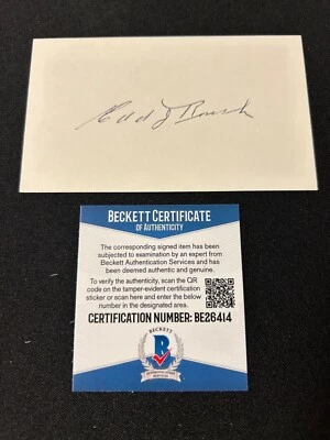 Edd Roush MLB HOF Signed Index Card Cincinnati Reds BAS COA - Image 1 of 3
