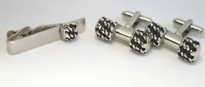 Vtg MCM Mid Century Modern Abstract Cufflinks & Tie Clip Set - Picture 1 of 2
