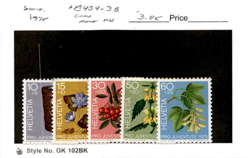 Suiza, sello postal, #B434-B438 como nuevo NH, 1975 flores (AB) Foto 1 de 1