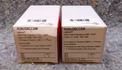 ¡Lote de 2!  P&S R26USBCCW Blanco 15A Resistente a Manipulaciones-Receptáculo con 2 3.1A USB-C Foto 1 de 4