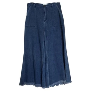 We The Free People Wide Leg Jeans Fransen Raw Hem Boho Damen Größe 31 Blau - Bild 1 von 10