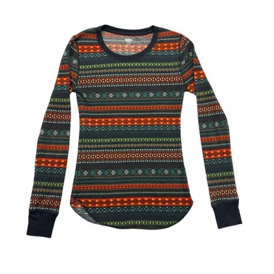 Old Navy Shirt Womens XS Orange Blue Striped Fitted Thermal Long Sleeve - Image 1 of 4