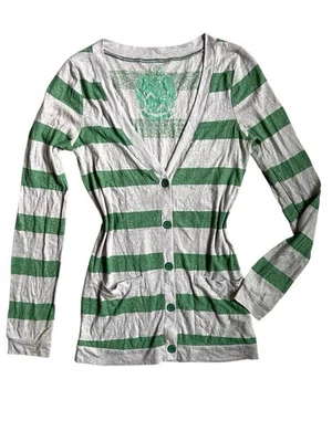 Cárdigan Jersey Y2K Preppy Rayas Para Mujer Talla S Verde Longline Bolsillos Abuelo Foto 1 de 4