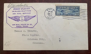1928 Air Mail First Flight Waco Texas Signed 10 cent stamp - Picture 1 of 2