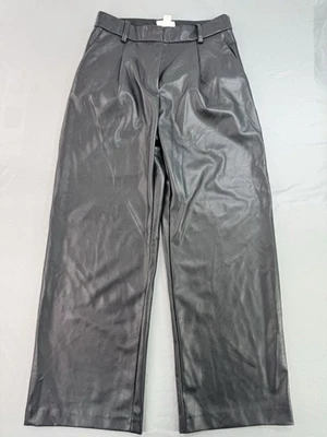 H&M Faux Leather Legging Pants Size 10 Black Wide Straight Leg Women’s - Image 1 of 4