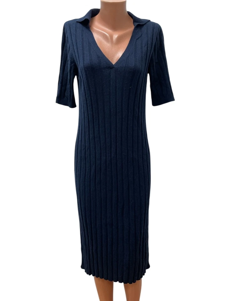 SOFT GOAT Gr. S 100% KASCHMIR Kleid Strickkleid Blau Schlitz Midi Wadenlang - Bild 1 von 4