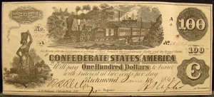 NICE 1862 SERIES CONFEDERATE STATES OF AMERICA $100.00 NOTE T-40 CIVIL WAR - Picture 1 of 2
