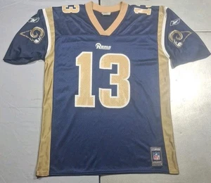 Maglia vintage St. Louis Rams taglia Large Kurt Warner uomo blu/oro Reebok NFL - Foto 1 di 10