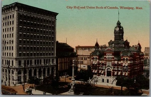 Postcard Winnipeg Manitoba c1910s City Hall and Union Bank of Canada - Picture 1 of 2