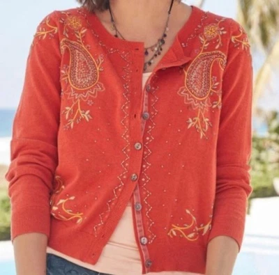 Sundance Cardigan Orange Salado Paisley Floral Embroidery Sequin Sz M - Image 1 of 4