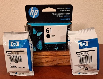Genuine HP 61 Black (Exp 02/24) & 2 HP 61 Tri-Color Ink Cartridges (Exp 2016-19) - Image 1 of 4