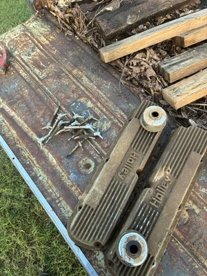 Cubiertas de válvula con aletas de aluminio Holley vintage Ford V8 bloque pequeño Foto 1 de 4