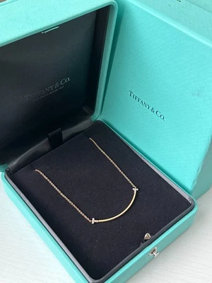 Tiffany & Co. 18K/750 Rose Gold Small T Smile Round Diamond Necklace 16-18" - Image 1 of 4