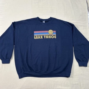 Lake Tahoe Crewneck Sweatshirt Mens 2XL Blue Retro Graphic Gildan Destination - Picture 1 of 11