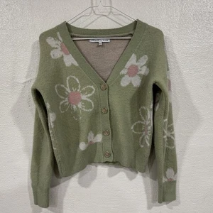 Celebrity rosa Pullover Damen XS grün salbei Blumen Gänseblümchen Strickjacke Knopfleiste weich - Bild 1 von 13