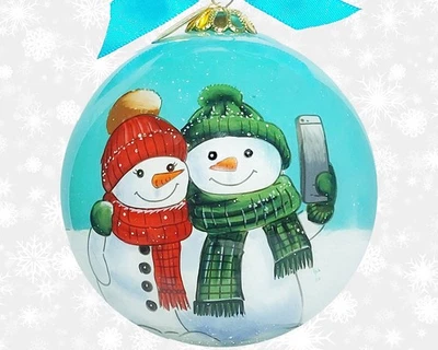 2025 Li Bien Ornaments Christmas Selfie Snow Couple - Image 1 of 4