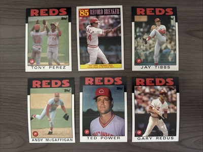 1986 Topps Baseball 6 Card Lot Cincinnati Reds Tony Perez 85, 205, Redus + More - Image 1 of 2