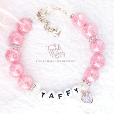 Collar de perlas de goma rosa con cuentas para mascotas collar personalizado para perro collar para gato Foto 1 de 4