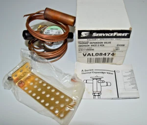 SERVICE FIRST VAL08474 THERMO EXPANSION VALVE R-22, 3/8" Inlet, 1/2" Outlet NEW - Picture 1 of 5