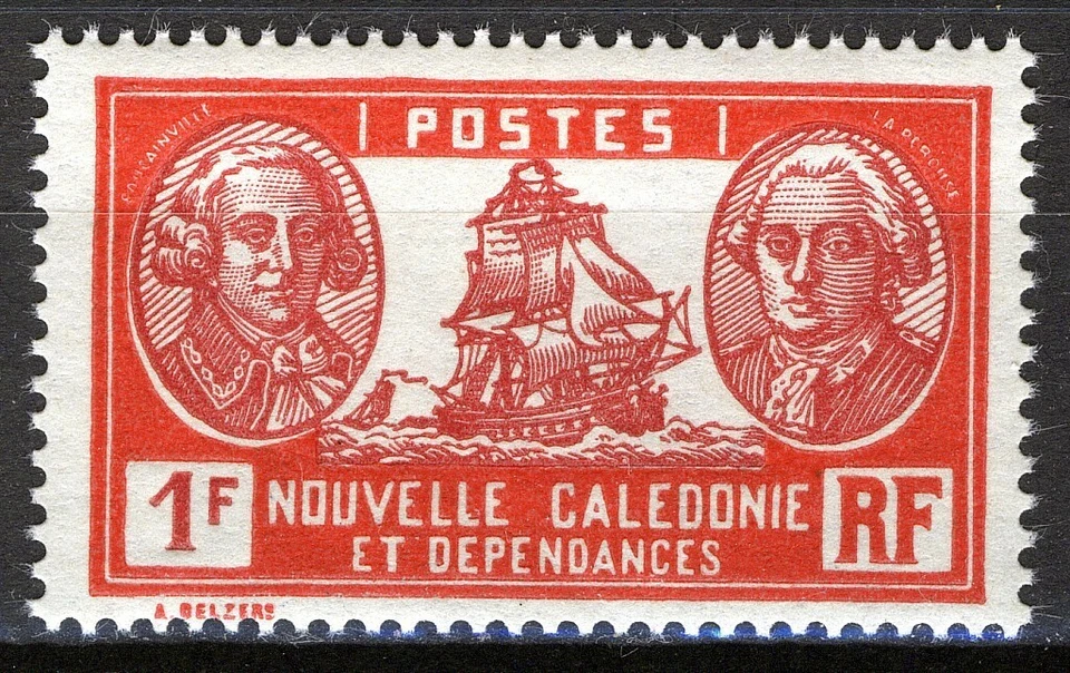 New Caledonia 1938, 1Fr Ship L’Astrolabe MNH light tropical gum, Yv 154A - Image 1 of 1