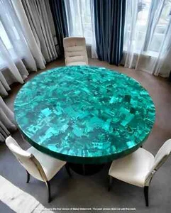 Mesa redonda de malaquita - Mesa de centro de comedor hecha a mano con piedras preciosas verdes - Imagen 1 de 10