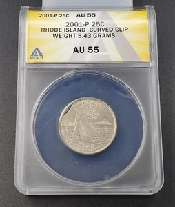 2001 P 25c RHODE ISLAND Quarter ANACS AU55 CURVED CLIP Weight 5.43 Grams Error - Picture 1 of 4