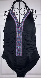 Swimsuits For All One Piece Black Halter Swimsuit w/ Multi-Color Front - Size 18 - Picture 1 of 6