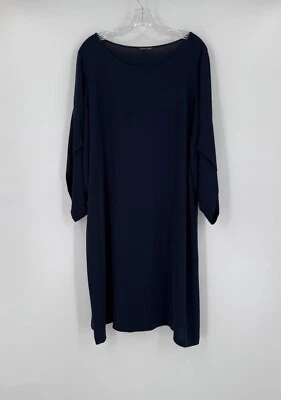Vestido túnica Eileen Fisher para mujer azul marino seda ligero manga tulipán talla L Foto 1 de 4