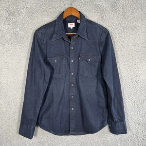 Levi's Barstow Small Western Denim Shirt Pearl Snap Blue Modern Fit Mens - Picture 1 of 10