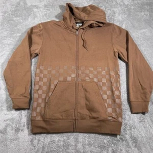 Sudadera con Capucha Vans Para Hombre Talla Mediana Marrón Estampado a Cuadros Bolsillos con Cremallera Completa - Imagen 1 de 8