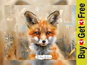 Charming Fox Portrait Animal, Oil Painting Print 5"x7" on Matte Paper - Picture 1 of 6