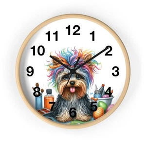 Yorkie Yorkshire Hund Kunst Wanduhr Vollholzrahmen Resuce A Pet Today  - Bild 1 von 19