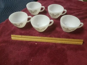 Set of 5 Vintage Federal Milk Glass Cups with Leaf Pattern.. Nice! - Picture 1 of 6