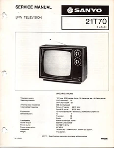Lot 2 Service Manual for Sanyo 21T70, 21T70AN Black & White B/W Television TV - Imagen 1 de 1