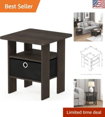 Modern Side Table with Rounded Edges - Functional Bin Storage in Dark Finish - Image 1 of 4
