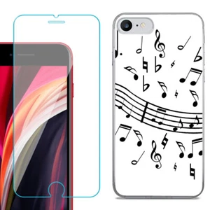 Custodia Telefono Slim per iPhone SE 2022, con Vetro Temperato - Note Musicali Bianco - Foto 1 di 3