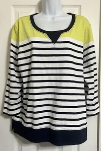 BASS GH BASS & CO WOMENS SIZE XL MULTICOLOR 3/4 SLEEVES STRIPES BLOUSE TOP - Picture 1 of 12