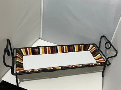 Pampered Chef Simple Additions Striped rectangular Serving Dish/Tray & stand - Image 1 of 4