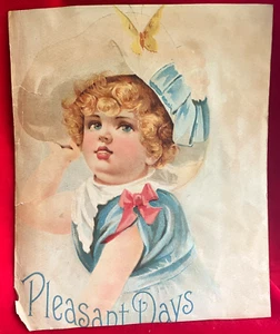 Vintage Scrapbook Paper Colored Little Girl " Pleasant Days" Pic 8 1/2" x 7" - Picture 1 of 9