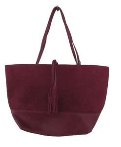 Street Level Reversible Faux Leather Tote BURGUNDY SUEDE TASSELS Black Interior - Picture 1 of 5