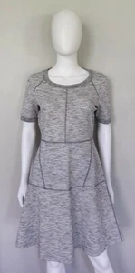Athleta En Route Fit & Flare Dress S Heather Gray Short Sleeve Crew Neck Zip - Picture 1 of 12