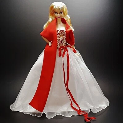 Barbie FASHION Gown ONLY Holiday Model Muse WHITE Red Embroidered Bodice & Shoes - Image 1 of 4