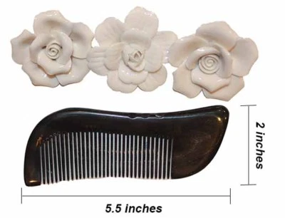 Peine de cuerno de búfalo tipo S hecho a mano premium, 100 % natural, sin estática (negro) Foto 1 de 3