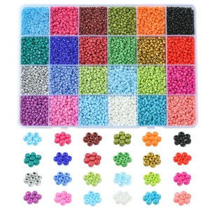 Glass 8/0 3mm Seed Bead 24 Opaque Colour Set + Free Beading Needle UK - Picture 1 of 6