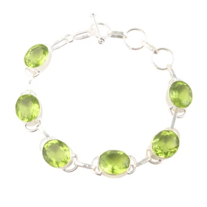 Peridot Gemstone 925 Sterling Silver Handmade Jewelry Bracelet Gift For Birthday - Picture 1 of 6