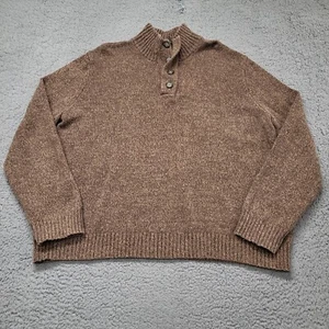 Lands’ End 1/4 Button Sweater Men's Size XL/TG Pullover Heavy Cotton Brown - Picture 1 of 16