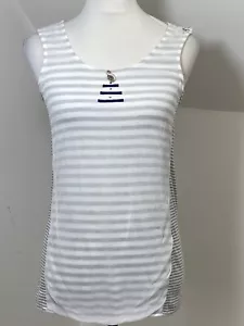Elisa Cavaletti T-Shirt Size 8 Cream Off White & Grey Striped Stretchy Vest Top - Picture 1 of 7